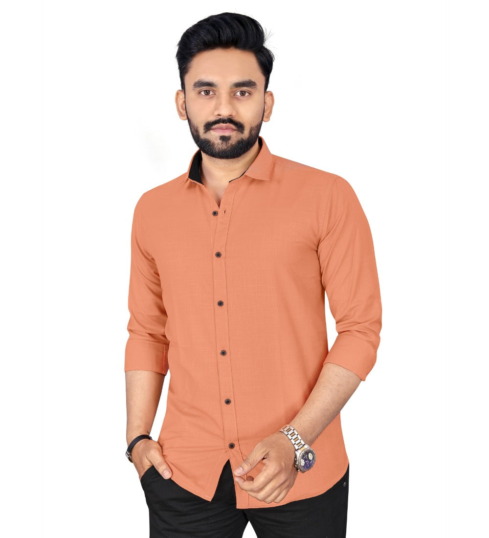 Men's Cotton Blend Full Sleeve Solid Pattern Casual Shirt (Orange) - GillKart