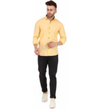 Men's Pure Cotton Full Sleeve Solid Pattern Casual Shirt (Yellow) - GillKart