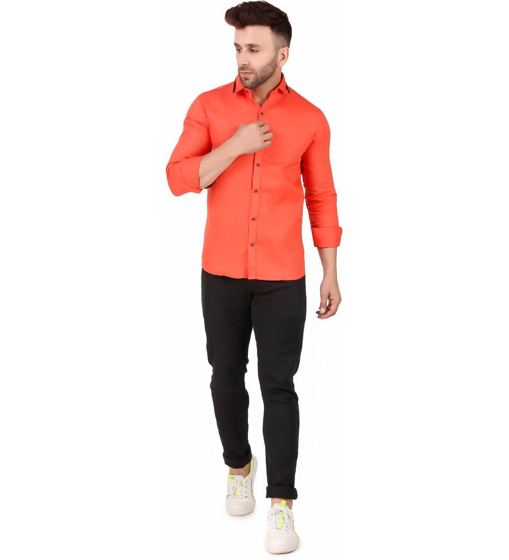 Men's Pure Cotton Full Sleeve Solid Pattern Casual Shirt (Orange) - GillKart