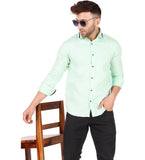 Men's Pure Cotton Full Sleeve Solid Pattern Casual Shirt (Light Green) - GillKart