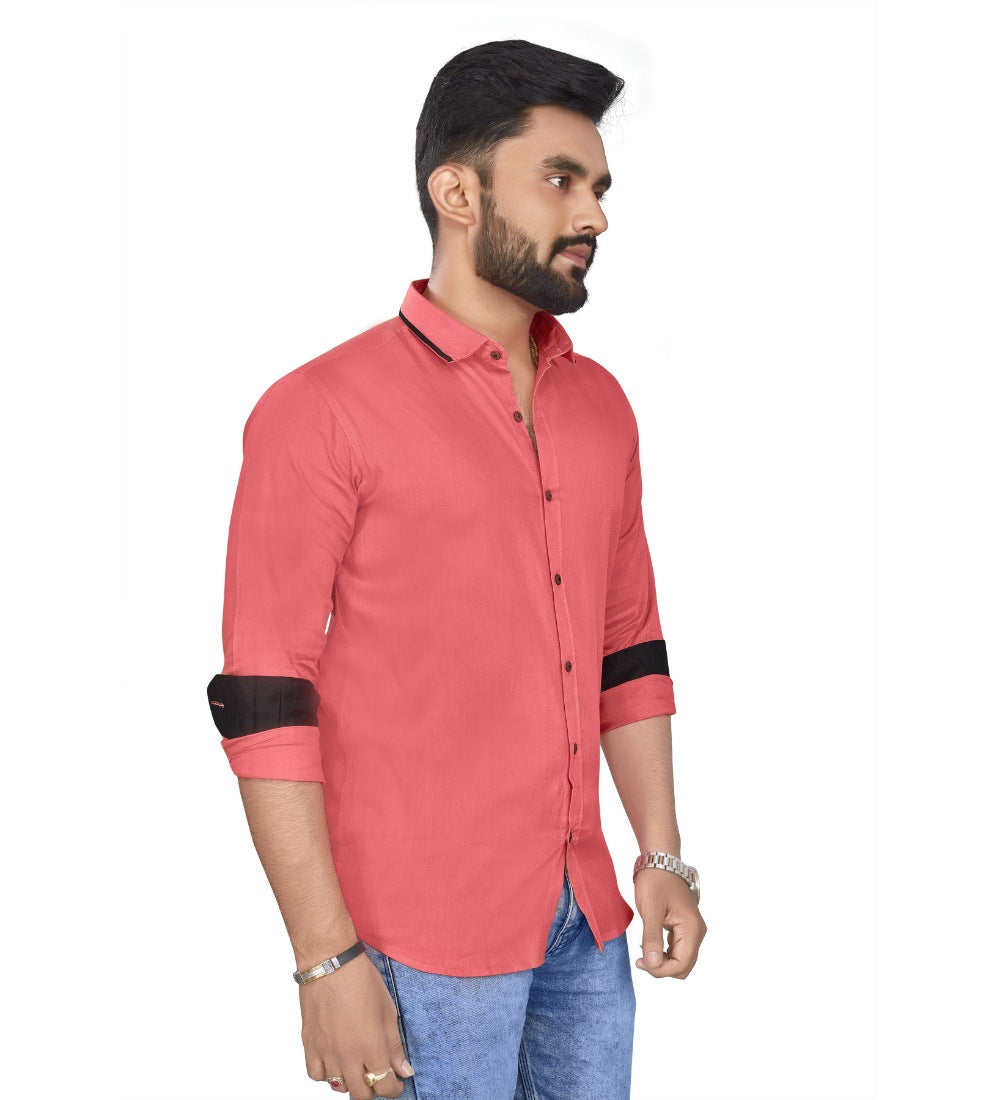 Men's Cotton Blend Full Sleeve Solid Pattern Casual Shirt (Pink) - GillKart