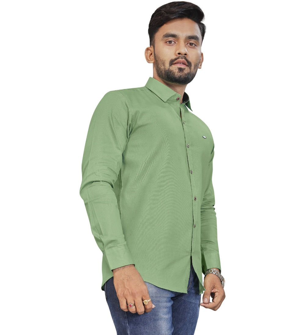 Men's Cotton Blend Full Sleeve Solid Pattern Casual Shirt (Green) - GillKart