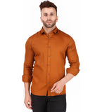 Men's Pure Cotton Full Sleeve Solid Pattern Casual Shirt (Brown) - GillKart