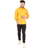 Men's Pure Cotton Full Sleeve Solid Pattern Casual Shirt (Yellow) - GillKart
