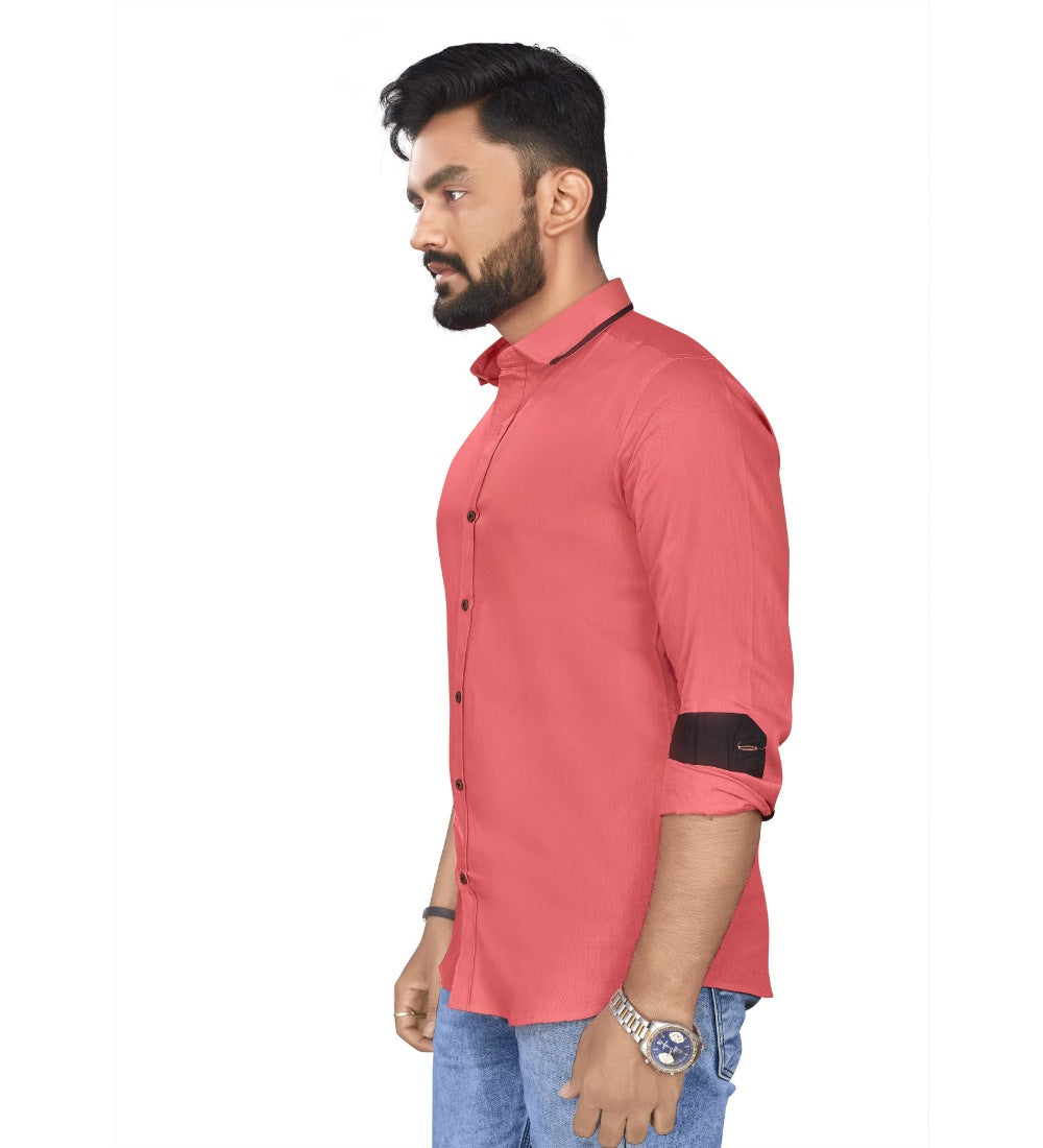 Men's Cotton Blend Full Sleeve Solid Pattern Casual Shirt (Pink) - GillKart