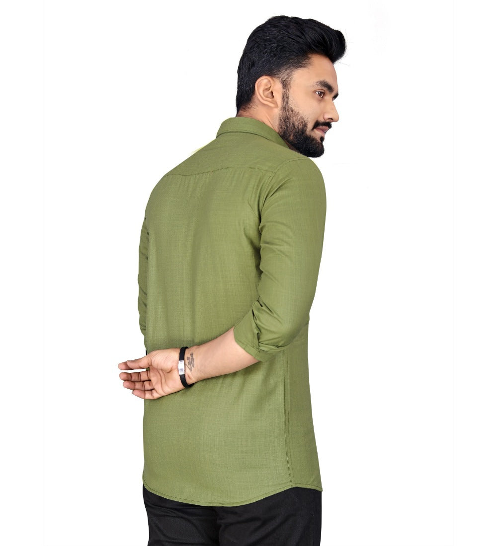Men's Cotton Blend Full Sleeve Solid Pattern Casual Shirt (Dark Green) - GillKart