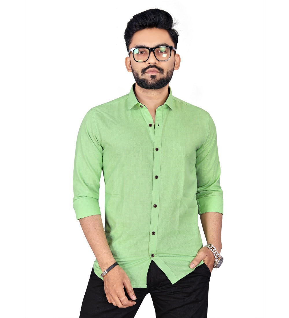 Men's Cotton Blend Full Sleeve Solid Pattern Casual Shirt (Light Green) - GillKart