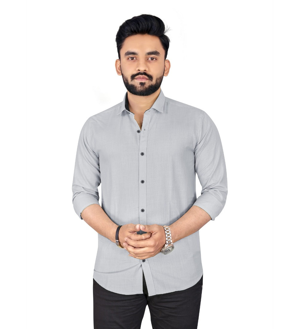 Men's Cotton Blend Full Sleeve Solid Pattern Casual Shirt (Grey) - GillKart