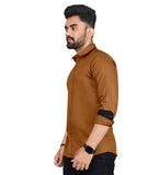 Men's Cotton Blend Full Sleeve Solid Pattern Casual Shirt (Brown) - GillKart