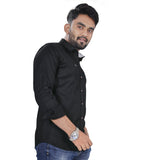 Men's Cotton Blend Full Sleeve Solid Pattern Casual Shirt (Black) - GillKart