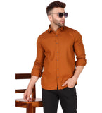 Men's Pure Cotton Full Sleeve Solid Pattern Casual Shirt (Brown) - GillKart