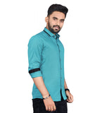 Men's Cotton Blend Full Sleeve Solid Pattern Casual Shirt (Blue) - GillKart