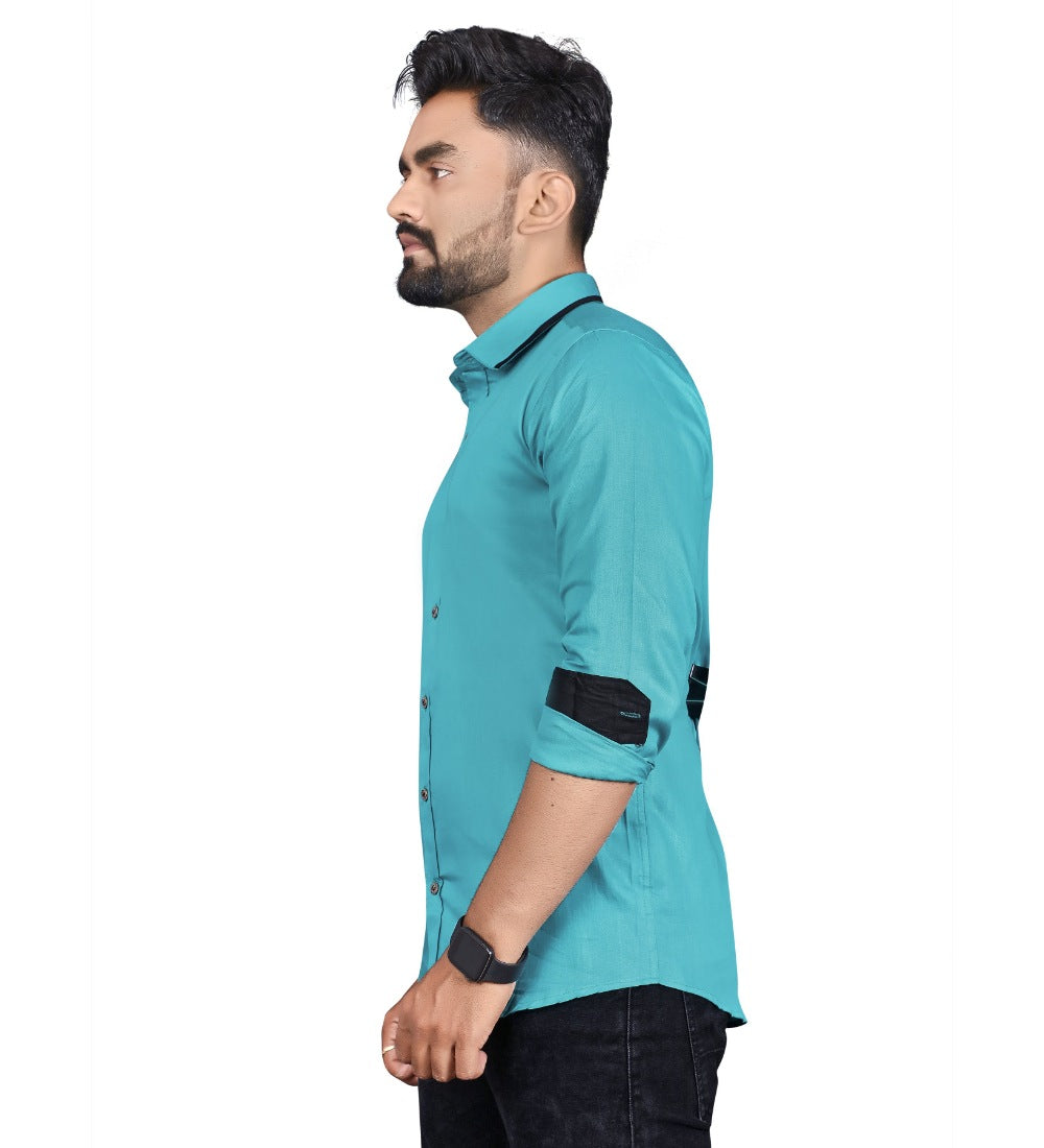 Men's Cotton Blend Full Sleeve Solid Pattern Casual Shirt (Blue) - GillKart