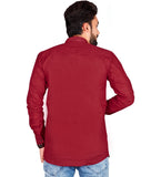Men's Cotton Solid Full Sleeve Short Kurta (Maroon) - GillKart