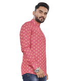 Men's Cotton Printed Full Sleeve Short Kurta (Pink) - GillKart