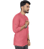 Men's Cotton Solid Full Sleeve Short Kurta (Pink) - GillKart