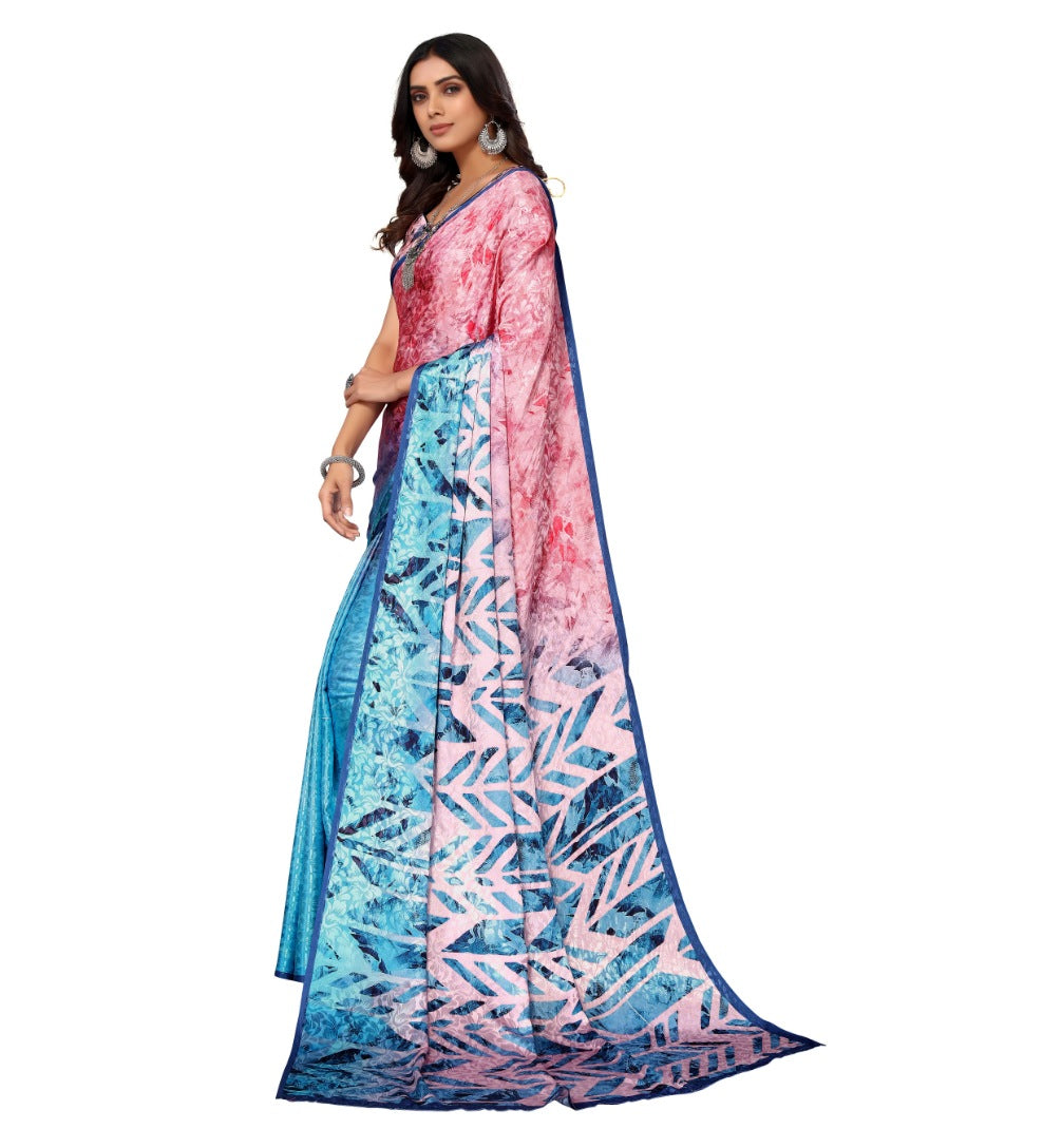 Women's Digital Printed Saree (Sky Blue, 5-6 Mtrs) - GillKart