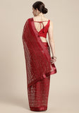 Women's Sequin Work Saree With Plain Satin Lace  Saree (Maroon, 5-6 Mtrs) - GillKart