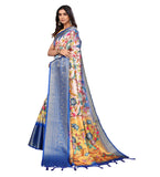 Women's Animal Printed Gold Toned Border With Tassels Saree (Blue, 5-6 Mtrs) - GillKart