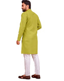Men's Cotton Blend Solid Full Sleeve Knee Length Kurta (Green) - GillKart