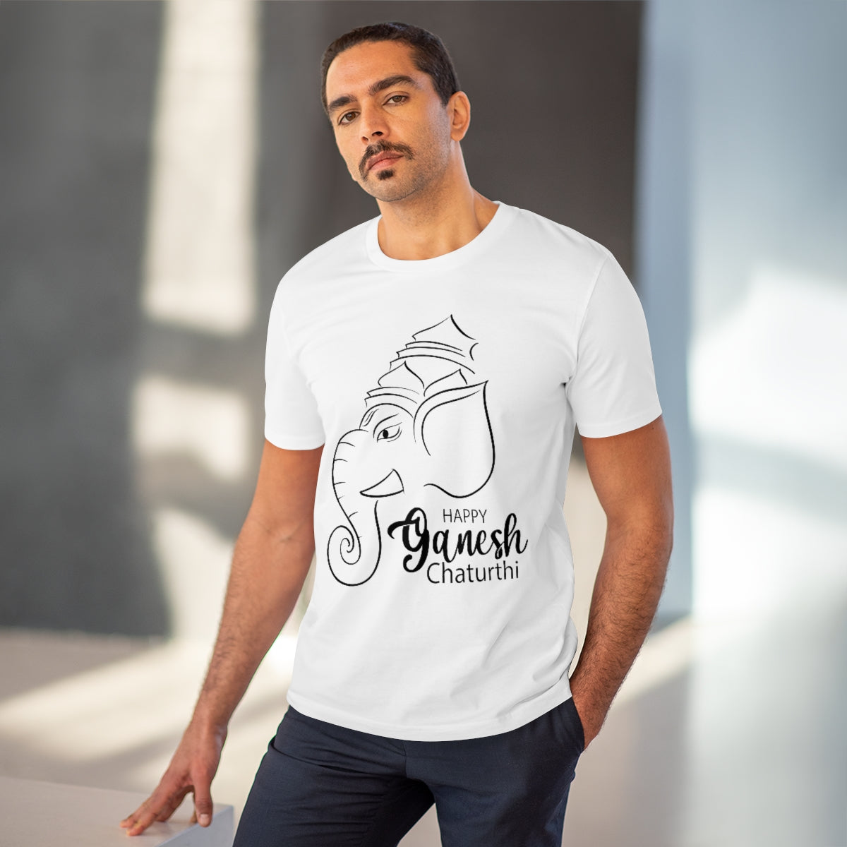 Men's PC Cotton Ganesh Printed T Shirt (Color: White, Thread Count: 180GSM) - GillKart