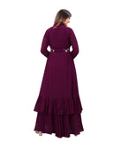 Women's Embroidery Gotapatti Work Georget Long Gown (Wine) - GillKart