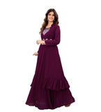 Women's Embroidery Gotapatti Work Georget Long Gown (Wine) - GillKart