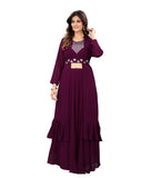 Women's Embroidery Gotapatti Work Georget Long Gown (Wine) - GillKart