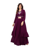 Women's Embroidery Gotapatti Work Georget Long Gown (Wine) - GillKart