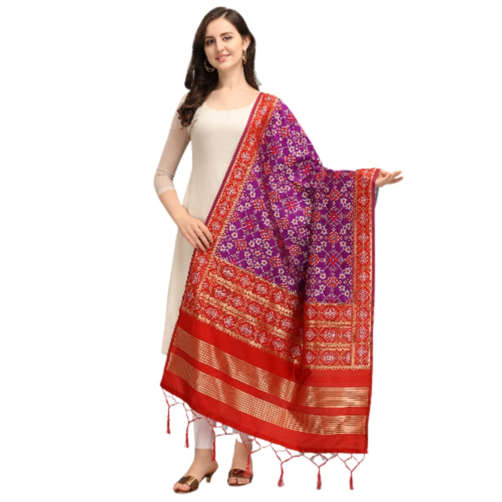 Women's Silk Pure weaving Work Duppatta (Purple, Leangth: 2-2.3 Mtrs) - GillKart