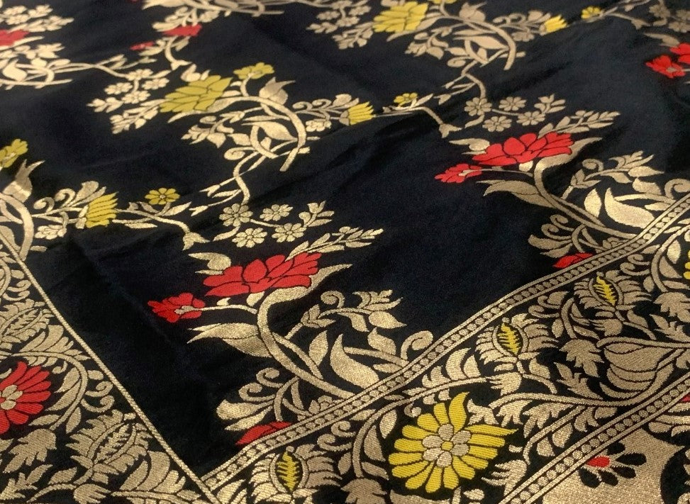 Women's Silk Pure Zari weaving Duppatta (Black, Leangth: 2-2.3 Mtrs) - GillKart