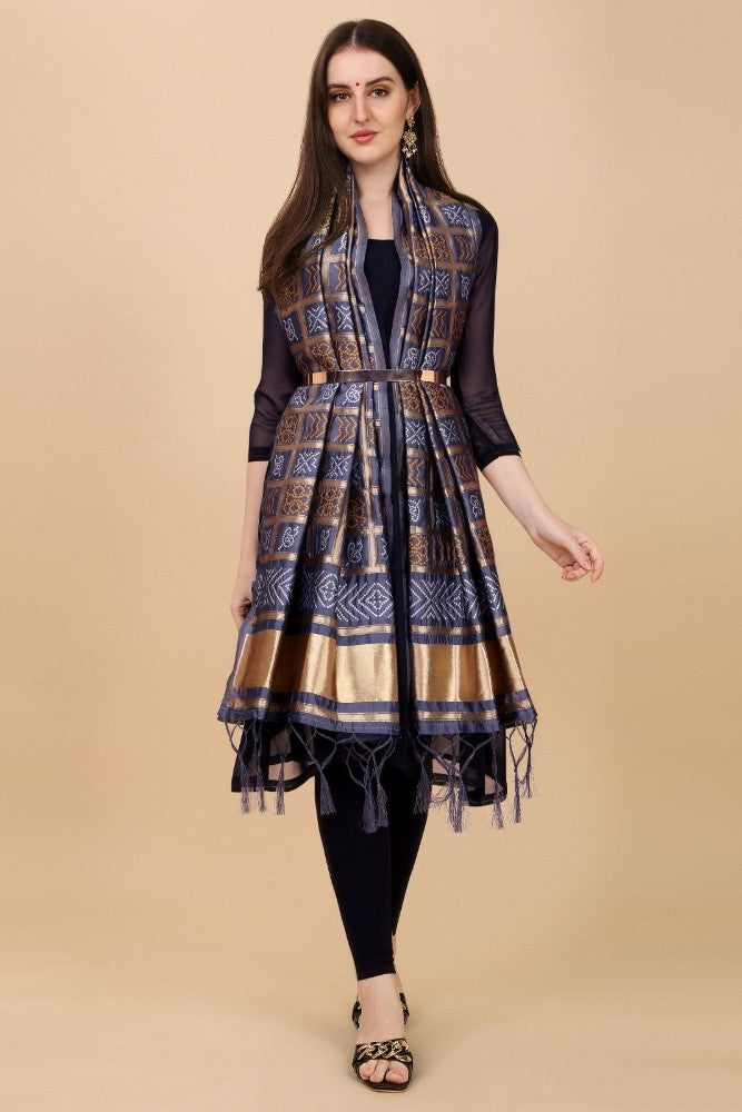Women's Silk Pure weaving Work Duppatta (Grey, Leangth: 2-2.3 Mtrs) - GillKart
