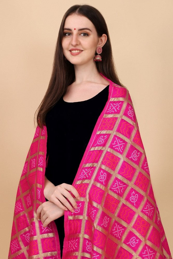 Women's Silk Pure weaving Work Duppatta (Pink, Leangth: 2-2.3 Mtrs) - GillKart