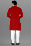 Men's Cotton Blend Straight Solid Kurta (Red) - GillKart