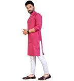 Men's Cotton Blend A-line Solid Kurta (Pink) - GillKart