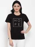 Women's Cotton Blend Hope Printed T-Shirt (Black) - GillKart