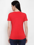 Women's Cotton Blend Hand Heart Line Art Printed T-Shirt (Red) - GillKart