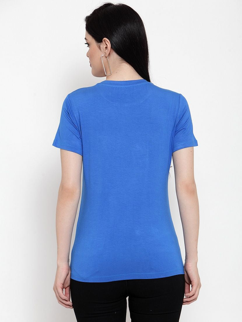 Women's Cotton Blend Butterfly With Star Printed T-Shirt (Blue) - GillKart