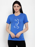 Women's Cotton Blend Mickey Mouse Line Art Printed T-Shirt (Blue) - GillKart