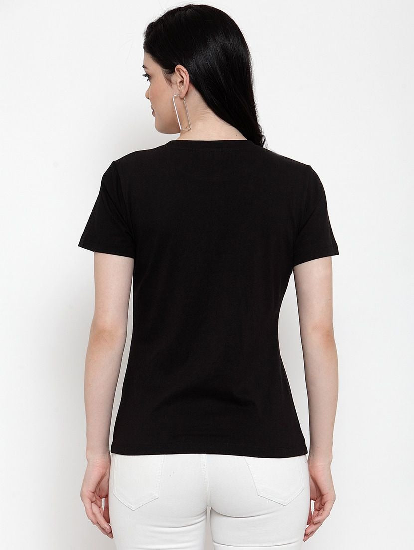 Women's Cotton Blend Mickey Mouse Line Art Printed T-Shirt (Black) - GillKart