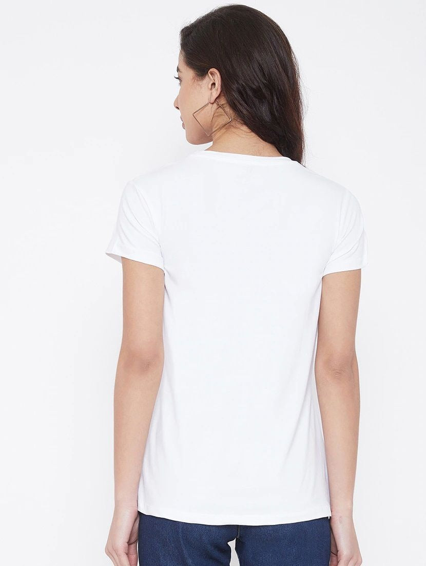 Women's Cotton Blend Stay Classy Printed T-Shirt (White) - GillKart