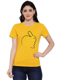 Women's Cotton Blend Rabbit Line Art Printed T-Shirt (Yellow) - GillKart
