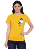 Women's Cotton Blend Pandas In My Pocket Printed T-Shirt (Yellow) - GillKart