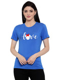 Women's Cotton Blend Love Printed T-Shirt (Blue) - GillKart