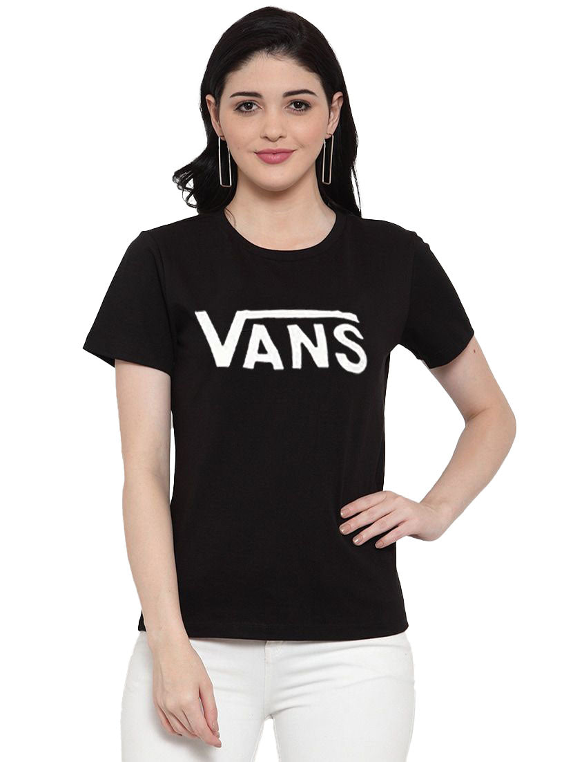 Women's Cotton Blend Vans Printed T-Shirt (Black) - GillKart