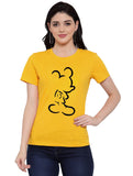 Women's Cotton Blend Mickey Mouse Line Art Printed T-Shirt (Yellow) - GillKart