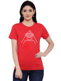 Women's Cotton Blend Heart Hands Line Art Printed T-Shirt (Red) - GillKart