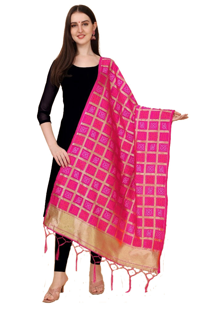 Women's Silk Pure weaving Work Duppatta (Pink, Leangth: 2-2.3 Mtrs) - GillKart