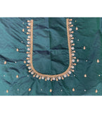 Green cotton silk unstitched blouse piece for parties, dry clean only