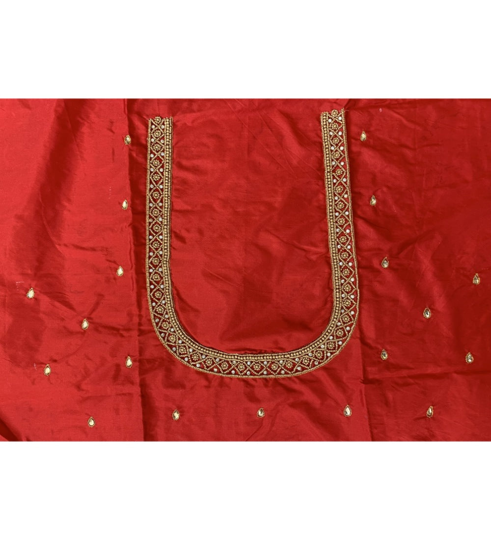 Red cotton silk self-design unstitched blouse piece for party wear, not dry cleanable